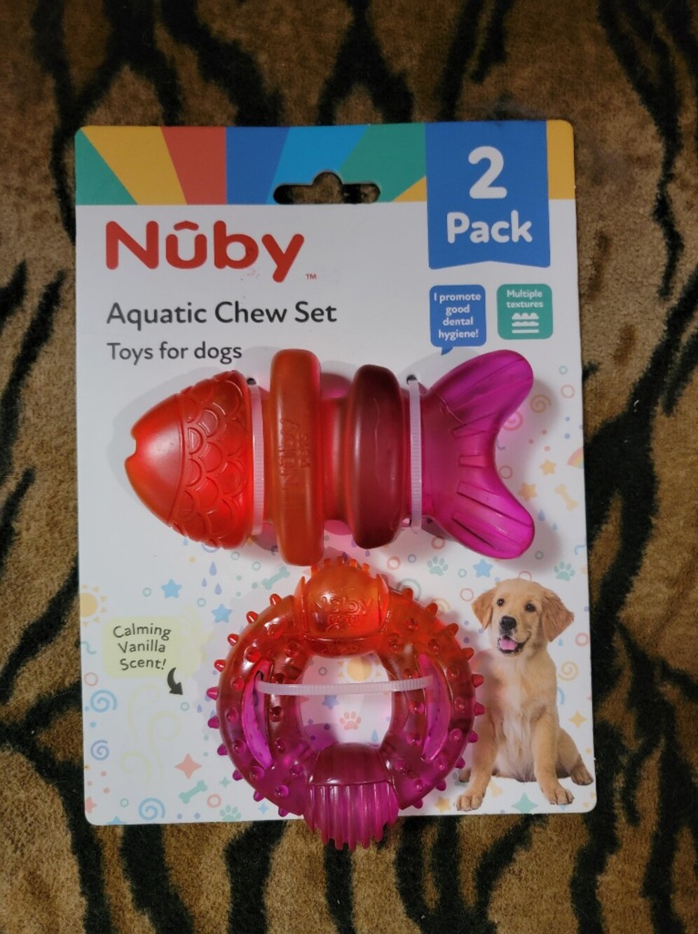 Nuby Dog Ocean Chew Teething Dental Set Calming Vanilla 2 Toy Puppy Vari. Ea. Sm